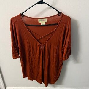 Fashion Bug Rust Short Sleeve V-Neck Top
